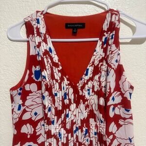 Banana Republic Red Floral Pleated V-Neck Sleeveless Dress Size 0 Mini Lined